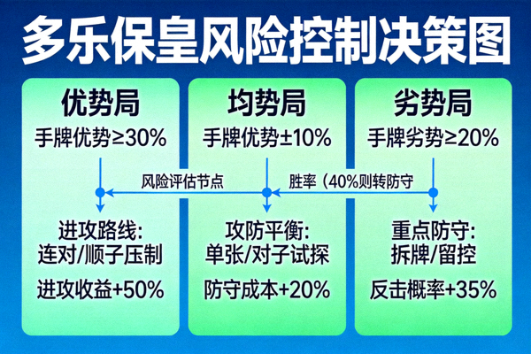 多乐保皇风险控制决策图 - 展示在不同局势下如何权衡进攻与防守