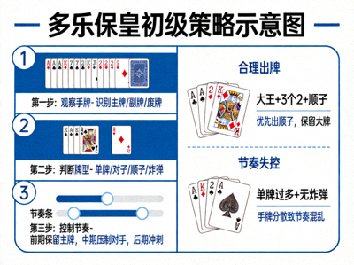 多乐保皇初级策略示意图 - 展示如何合理出牌和控制节奏